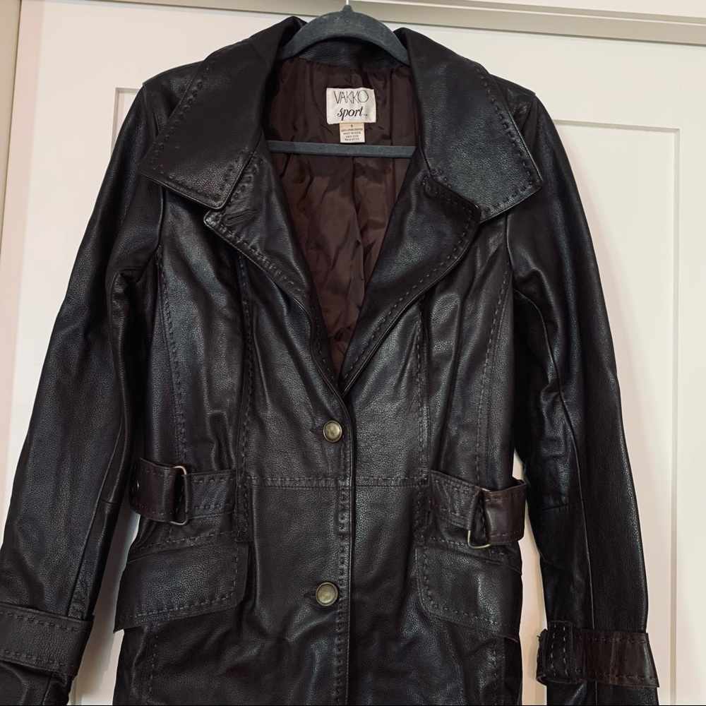 Vakko sport leather jacket brown, long Size S
